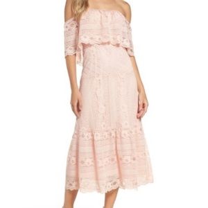 Pink BB Dakota off the shoulder lace dress